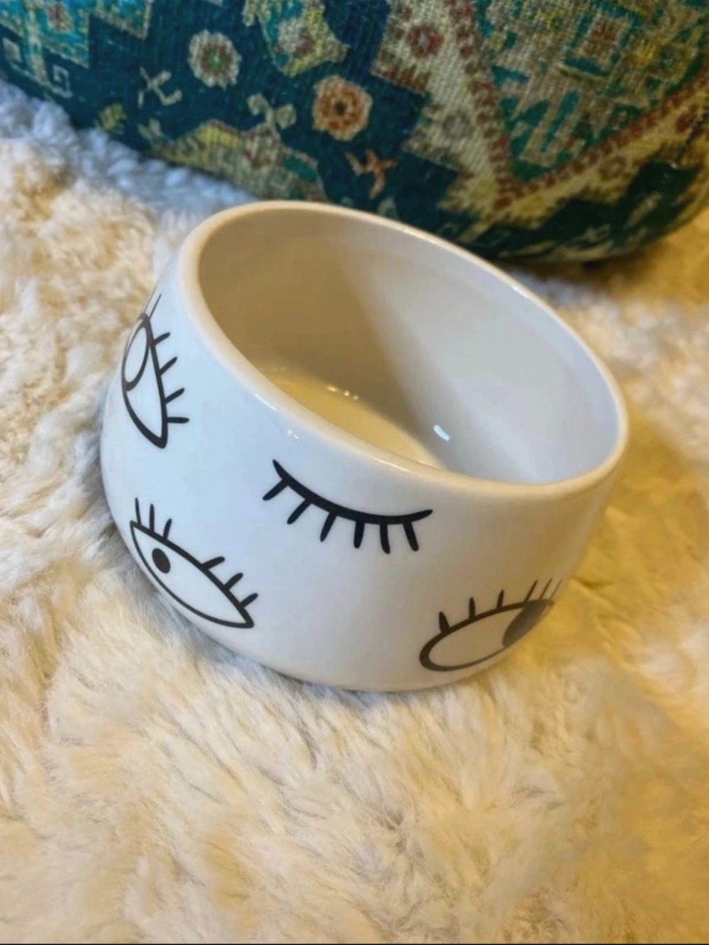 White Ceramic Planter with Eyes and Winks